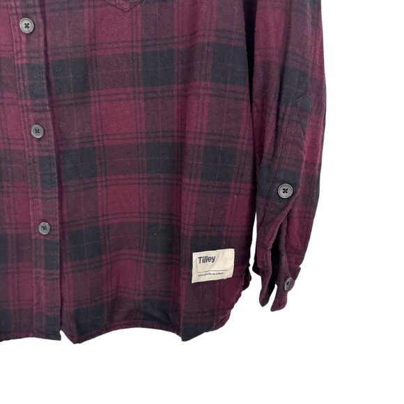 Tilley Womens Long-Sleeve Plaid Button-Up Shirt SZ L Cotton Blend BurgundY Black - Picture 7 of 11